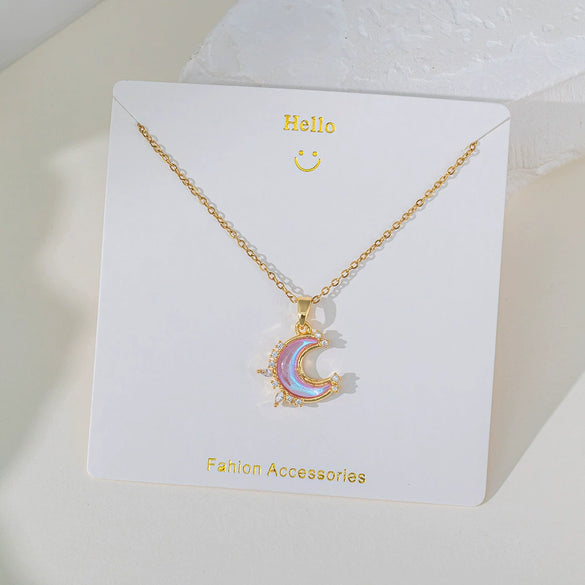 Wholesale Fourleaf Clover Pendant Necklace Copper Pendant Titanium Steel Chain Electroplated Simple Style With Heart Flower Star And Geometric Patterns