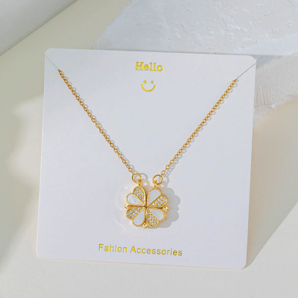 Wholesale Fourleaf Clover Pendant Necklace Copper Pendant Titanium Steel Chain Electroplated Simple Style With Heart Flower Star And Geometric Patterns