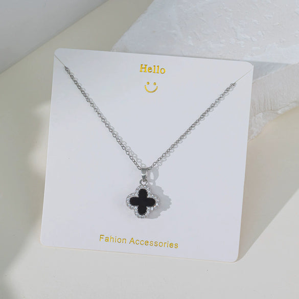 Wholesale Fourleaf Clover Pendant Necklace Copper Pendant Titanium Steel Chain Electroplated Simple Style With Heart Flower Star And Geometric Patterns