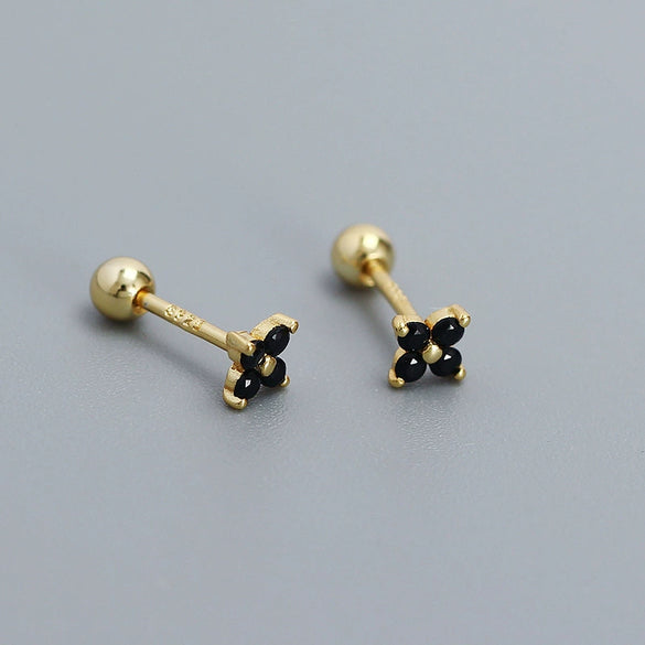 Wholesale Fourleaf Clover Piercing Earrings For Women S925 Silver Floral Zircon Thread Ear Nail Overlapped Electroplated