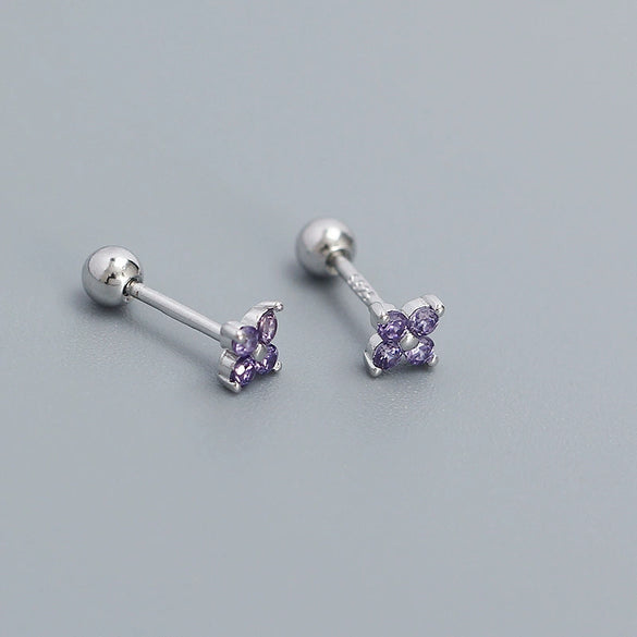 Wholesale Fourleaf Clover Piercing Earrings For Women S925 Silver Floral Zircon Thread Ear Nail Overlapped Electroplated