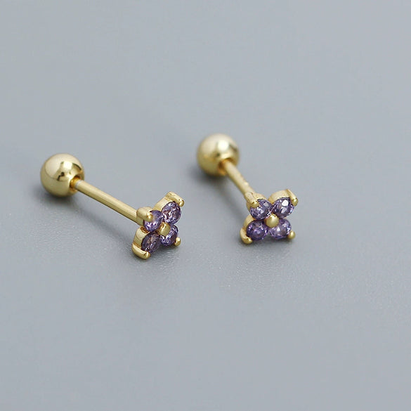 Wholesale Fourleaf Clover Piercing Earrings For Women S925 Silver Floral Zircon Thread Ear Nail Overlapped Electroplated