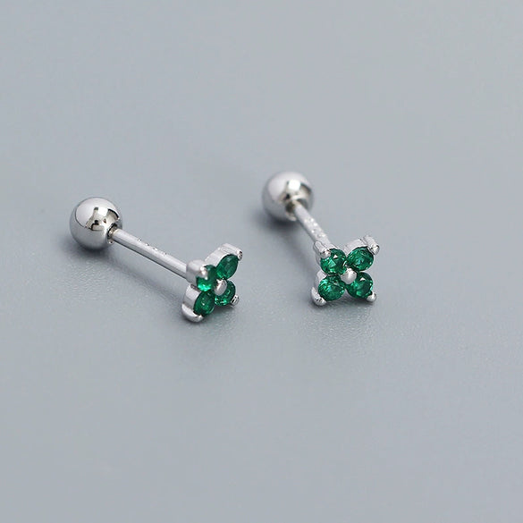 Wholesale Fourleaf Clover Piercing Earrings For Women S925 Silver Floral Zircon Thread Ear Nail Overlapped Electroplated