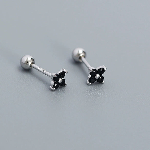 Wholesale Fourleaf Clover Piercing Earrings For Women S925 Silver Floral Zircon Thread Ear Nail Overlapped Electroplated