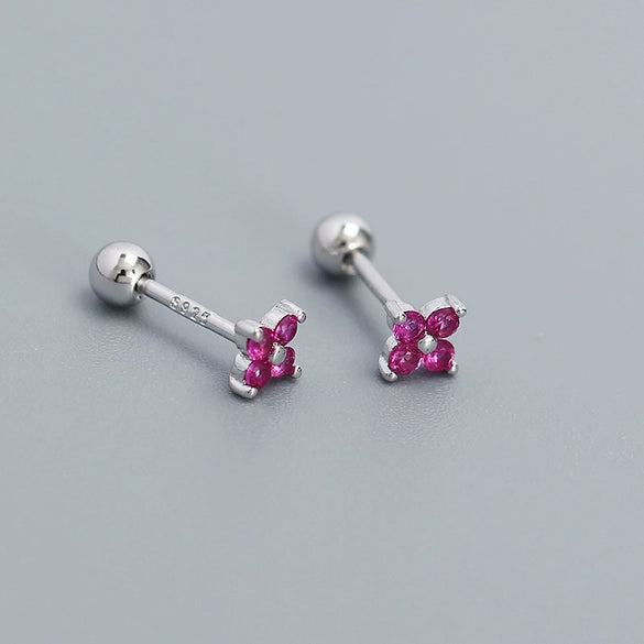 Wholesale Fourleaf Clover Piercing Earrings For Women S925 Silver Floral Zircon Thread Ear Nail Overlapped Electroplated