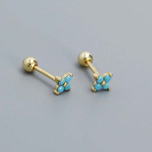 Wholesale Fourleaf Clover Piercing Earrings For Women S925 Silver Floral Zircon Thread Ear Nail Overlapped Electroplated