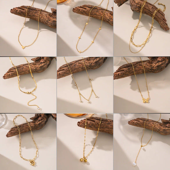 Wholesale Fourleaf Clover Rhombus Sweet And Cool Geometric Style Electroplated 18K Gold Steel Sweater Chain Jewelry For Women