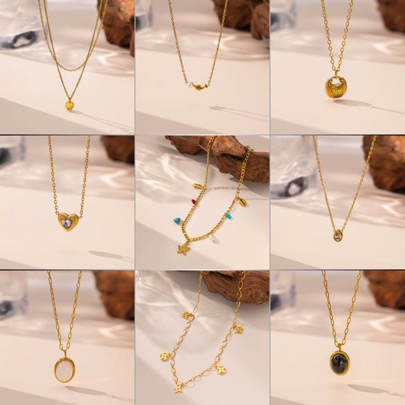 Wholesale Fourleaf Clover Rhombus Sweet And Cool Geometric Style Electroplated 18K Gold Steel Sweater Chain Jewelry For Women