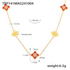 Wholesale Fourleaf Flower Dripping Oil Zircon Full Diamond Titanium Steel Bracelet Necklace For Girls With Electroplating Design