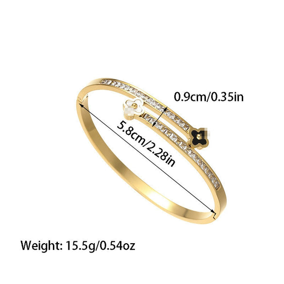 Wholesale Fourleaf Flower Highgrade Titanium Steel Electroplated Diamond Bracelet Light Luxury Allmatch Exquisite And Adjustable