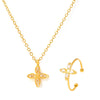 Wholesale Fourpetal Flower Zircon Pendant Collarbone Necklace And Open Ring For Women Titanium Steel 18K Gold Plated Electroplated