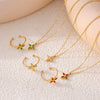 Wholesale Fourpetal Flower Zircon Pendant Collarbone Necklace And Open Ring For Women Titanium Steel 18K Gold Plated Electroplated