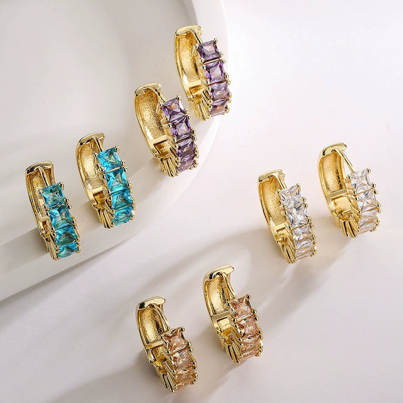 Wholesale French Niche Luxury Copper Plated Zircon Earrings For Women Retro Geometric Style