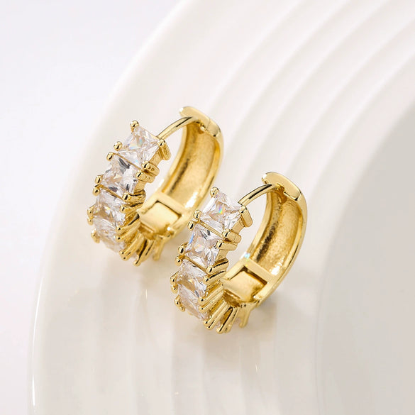 Wholesale French Niche Luxury Copper Plated Zircon Earrings For Women Retro Geometric Style
