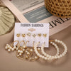 Wholesale French Retro Artificial Pearl Love Earrings Set Six Pairs Geometric Style Electroplated