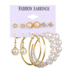 Wholesale French Retro Artificial Pearl Love Earrings Set Six Pairs Geometric Style Electroplated