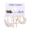 Wholesale French Retro Artificial Pearl Love Earrings Set Six Pairs Geometric Style Electroplated