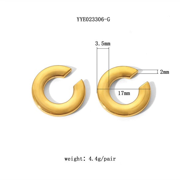 Wholesale French Retro C Shaped Stainless Steel Ear Clip Earrings With 18K Gold Plated High Grade Ear Buckle And Vacuum Real Gold Electroplating In Pvd Furnace