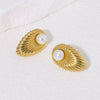 Wholesale French Retro Court Style Simulation Pearl Titanium Steel Earrings 18K Gold Plated For Women