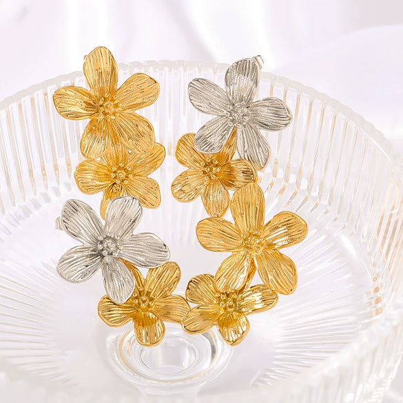 Wholesale French Retro Flower Suit Tassel Earrings In Stainless Steel With 18K Gold Plated Electroplating And Geometric Flower Design
