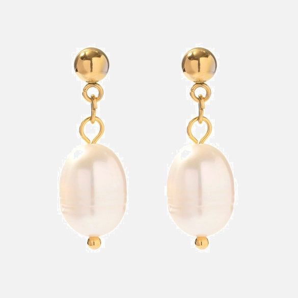 Wholesale French Retro Freshwater Pearl Pendant Earrings Stainless Steel Non Fading Geometric Style For Women