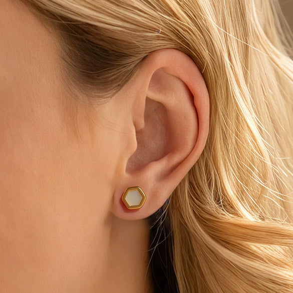 Wholesale French Retro Geometric Ferris Wheel Faceted Hexagonal Opal Stainless Steel Goldplated Women's Earrings