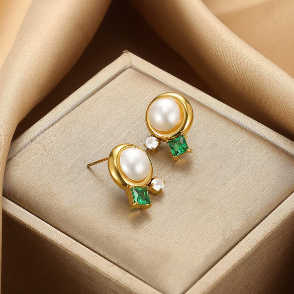 Wholesale French Retro Geometric Imitation Pearl And Stainless Steel Earrings For Women With Electroplating