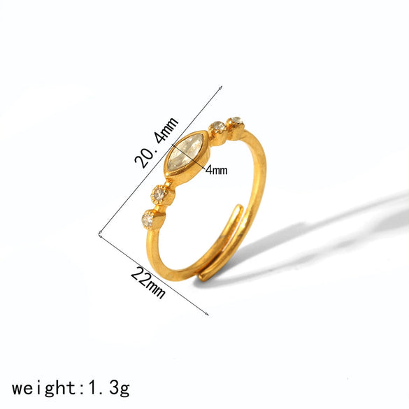 Wholesale French Retro Geometric Stainless Steel Electroplated Inlaid Zircon Open Ring For Women