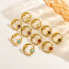 Wholesale French Retro Geometry Natural Stone Inlaid Stainless Steel Earrings