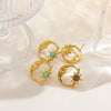 Wholesale French Retro Geometry Natural Stone Inlaid Stainless Steel Earrings