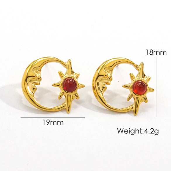 Wholesale French Retro Geometry Natural Stone Inlaid Stainless Steel Earrings