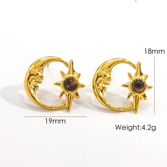Wholesale French Retro Geometry Natural Stone Inlaid Stainless Steel Earrings