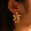 Wholesale French Retro Gold Flower And Leaf Tassel Earrings Stainless Steel 18K Vacuum Plated In Furnace For Women