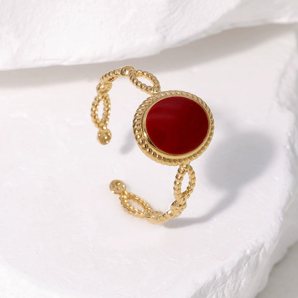 Wholesale French Retro High End Medieval Niche Personality Stainless Steel Open Ring For Women With Geometric Pattern Electroplating And Oil Pressure Processing