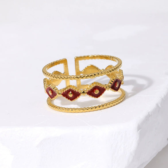 Wholesale French Retro High End Medieval Niche Personality Stainless Steel Open Ring For Women With Geometric Pattern Electroplating And Oil Pressure Processing