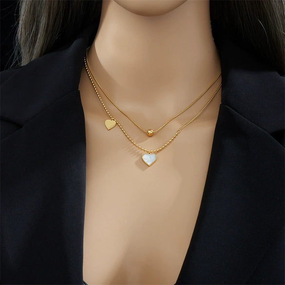 Wholesale French Retro High Grade Simple Love Pendant Titanium Steel Multi Layer Stacked Chain Jewelry Necklace With Geometric Pattern And Electroplating