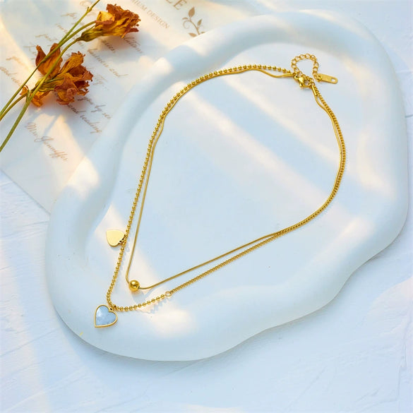 Wholesale French Retro High Grade Simple Love Pendant Titanium Steel Multi Layer Stacked Chain Jewelry Necklace With Geometric Pattern And Electroplating
