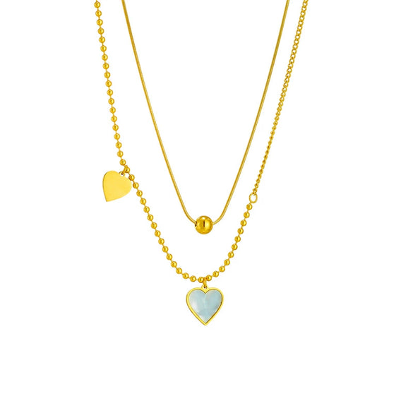 Wholesale French Retro High Grade Simple Love Pendant Titanium Steel Multi Layer Stacked Chain Jewelry Necklace With Geometric Pattern And Electroplating