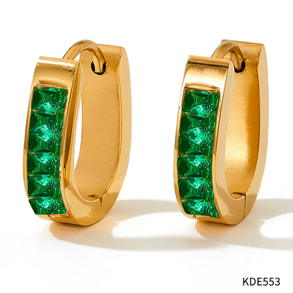 Wholesale French Retro Inlaid Zircon Earrings In Heavy Stainless Steel With Geometric Design And Electroplating