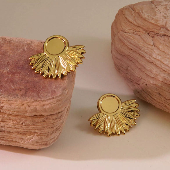 Wholesale French Retro Light Luxury Niche Stainless Steel Fanshaped Irregular Round Medieval Style Geometric Earrings With Stamping Process
