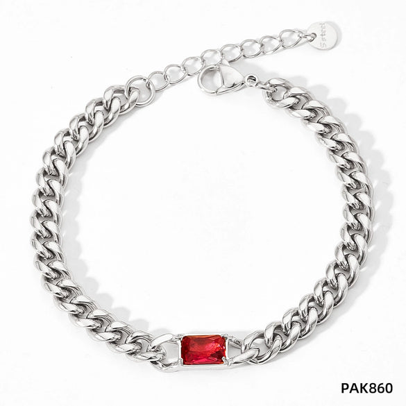 Wholesale French Retro Metal Bracelet With Cuban Chain Emerald Zircon Stainless Steel Geometric Styling Electroplating Treatment