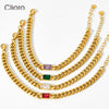 Wholesale French Retro Metal Bracelet With Cuban Chain Emerald Zircon Stainless Steel Geometric Styling Electroplating Treatment