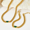 Wholesale French Retro Metal Bracelet With Cuban Chain Emerald Zircon Stainless Steel Geometric Styling Electroplating Treatment