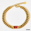Wholesale French Retro Metal Bracelet With Cuban Chain Emerald Zircon Stainless Steel Geometric Styling Electroplating Treatment