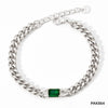 Wholesale French Retro Metal Bracelet With Cuban Chain Emerald Zircon Stainless Steel Geometric Styling Electroplating Treatment