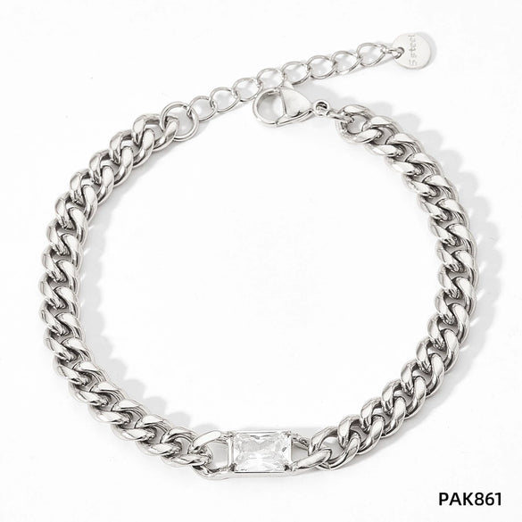 Wholesale French Retro Metal Bracelet With Cuban Chain Emerald Zircon Stainless Steel Geometric Styling Electroplating Treatment