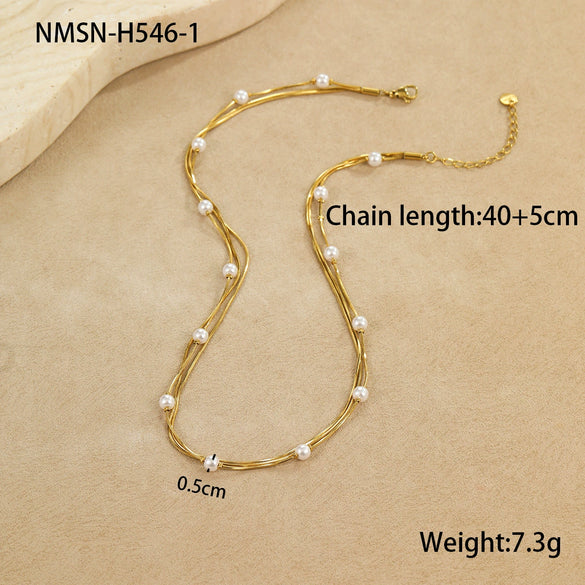 Wholesale French Retro Multilayered Stainless Steel Geometric Necklace For Women With Electroplating