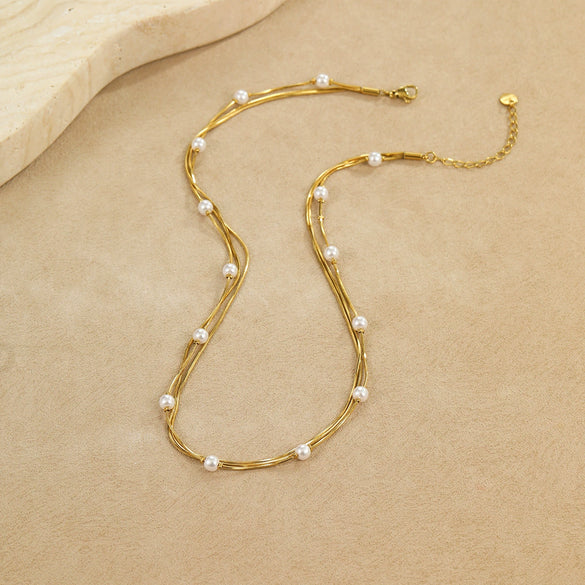 Wholesale French Retro Multilayered Stainless Steel Geometric Necklace For Women With Electroplating