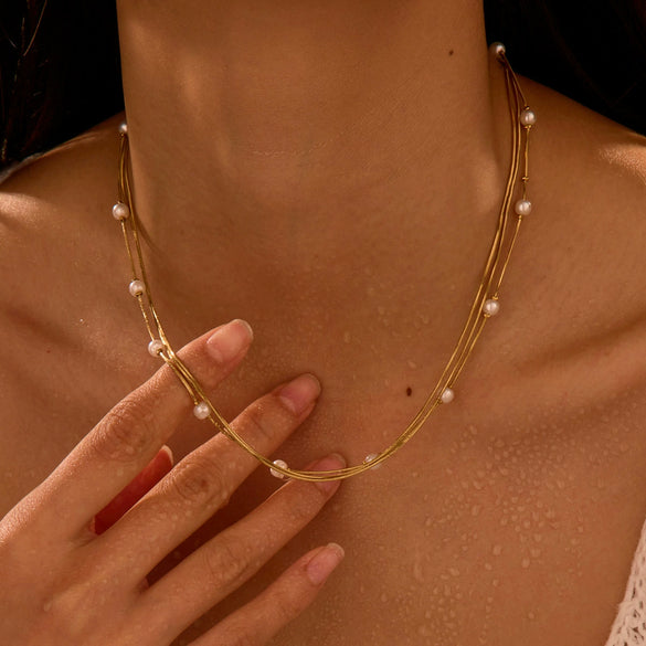 Wholesale French Retro Multilayered Stainless Steel Geometric Necklace For Women With Electroplating