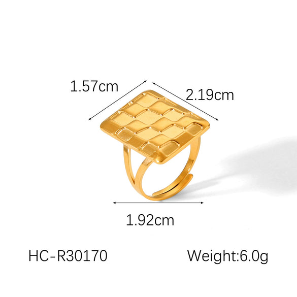 Wholesale French Retro Natural Stone Stainless Steel Open Ring With Geometric Pattern And Electroplating For Women